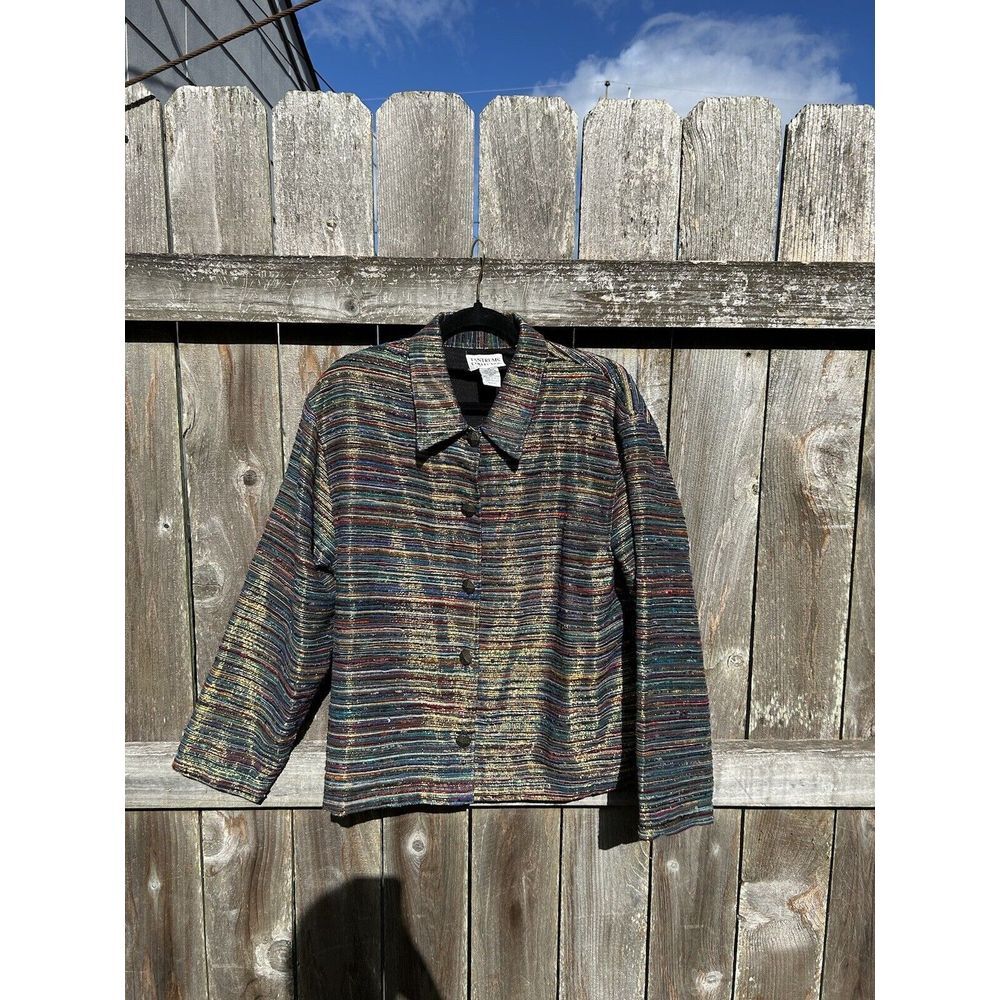 TANTRUMS COLLECTION‎ Metallic  Silk Blend Jacket Blazer Stripe Vintage Medium